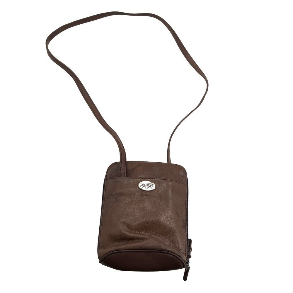 Vintage‎ Brown Leather Crossbody Bag With Horse Medallion emblem